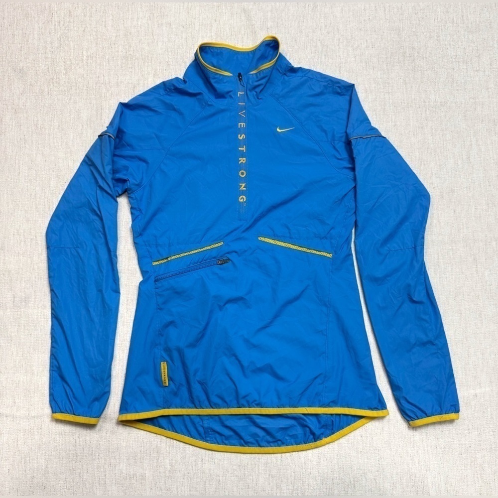 Nike Womens Livestrong Blue & Yellow XS Windbreaker Half Zip Pullover Athletic